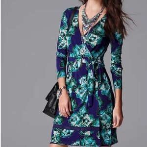 Simply Vera Vera Wang Blue, Green, Purple Long Sleeve Wrap Dress Small